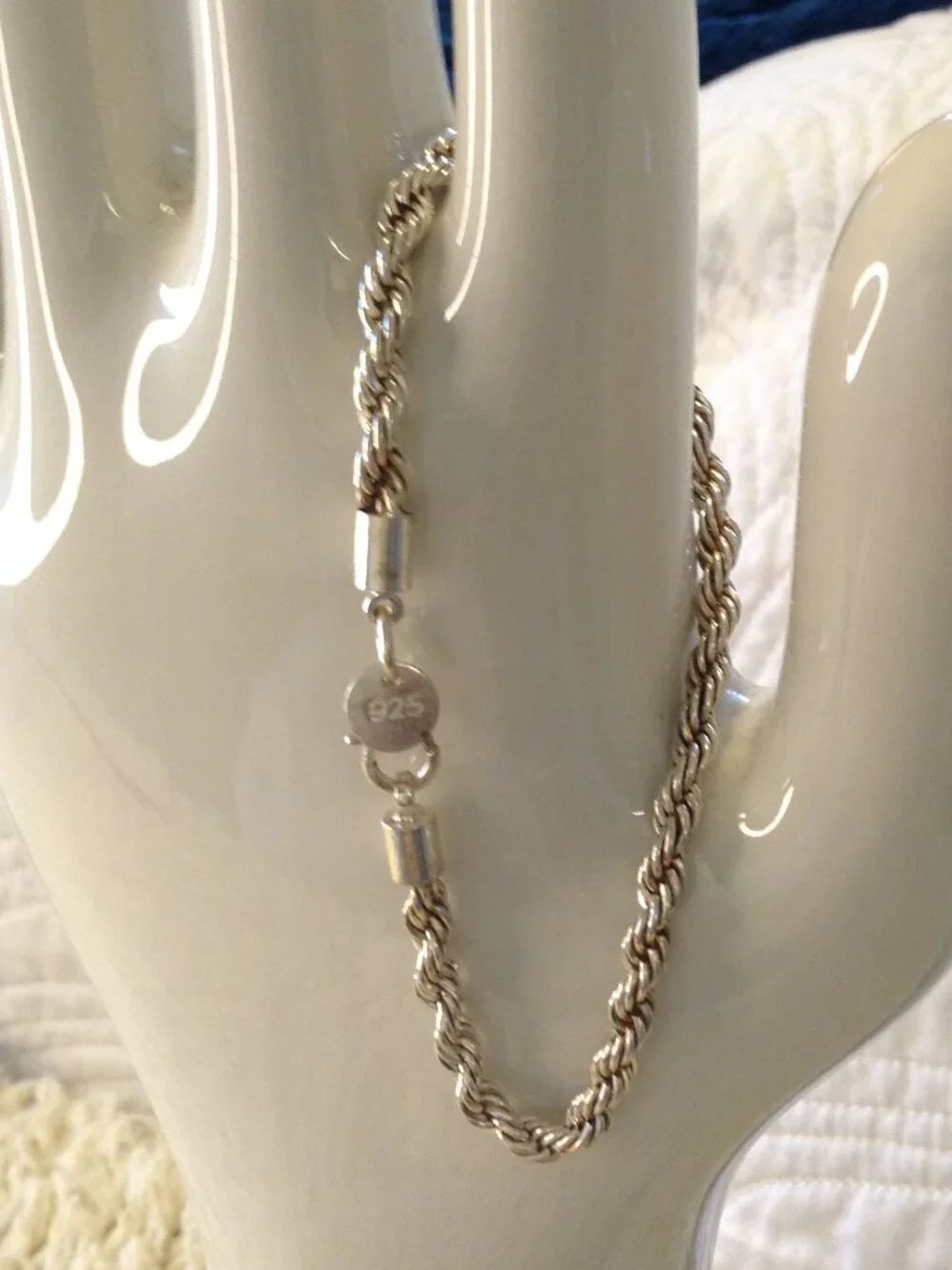 NWOT 925 Sterling Silver 8" rope bracelet Plain charm Pretty Fairycore Versatile - Picture 2 of 3